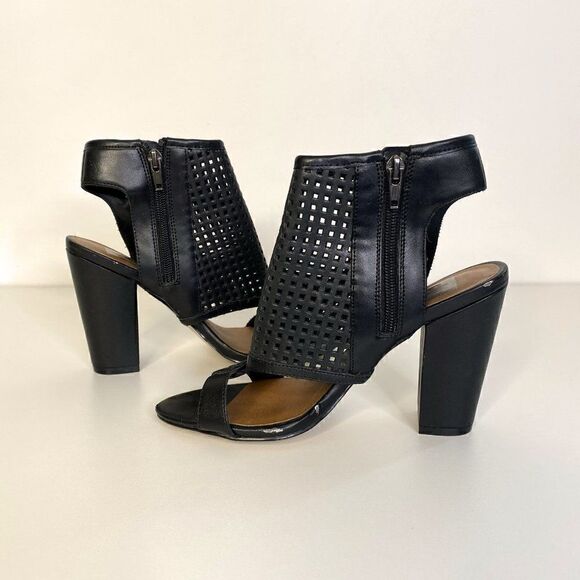 Dolce Vita Black Perforated Leather Block Heel Peep Toe Bootie - Picture 5 of 8